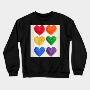 Six Rainbow Hearts Drawn With Oil Pastels On Paper Crewneck Sweatshirt